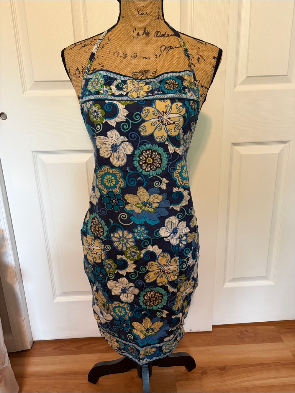 Vera Bradley Retired Mod Floral Blue Full Kitchen Apron Y2K cotton